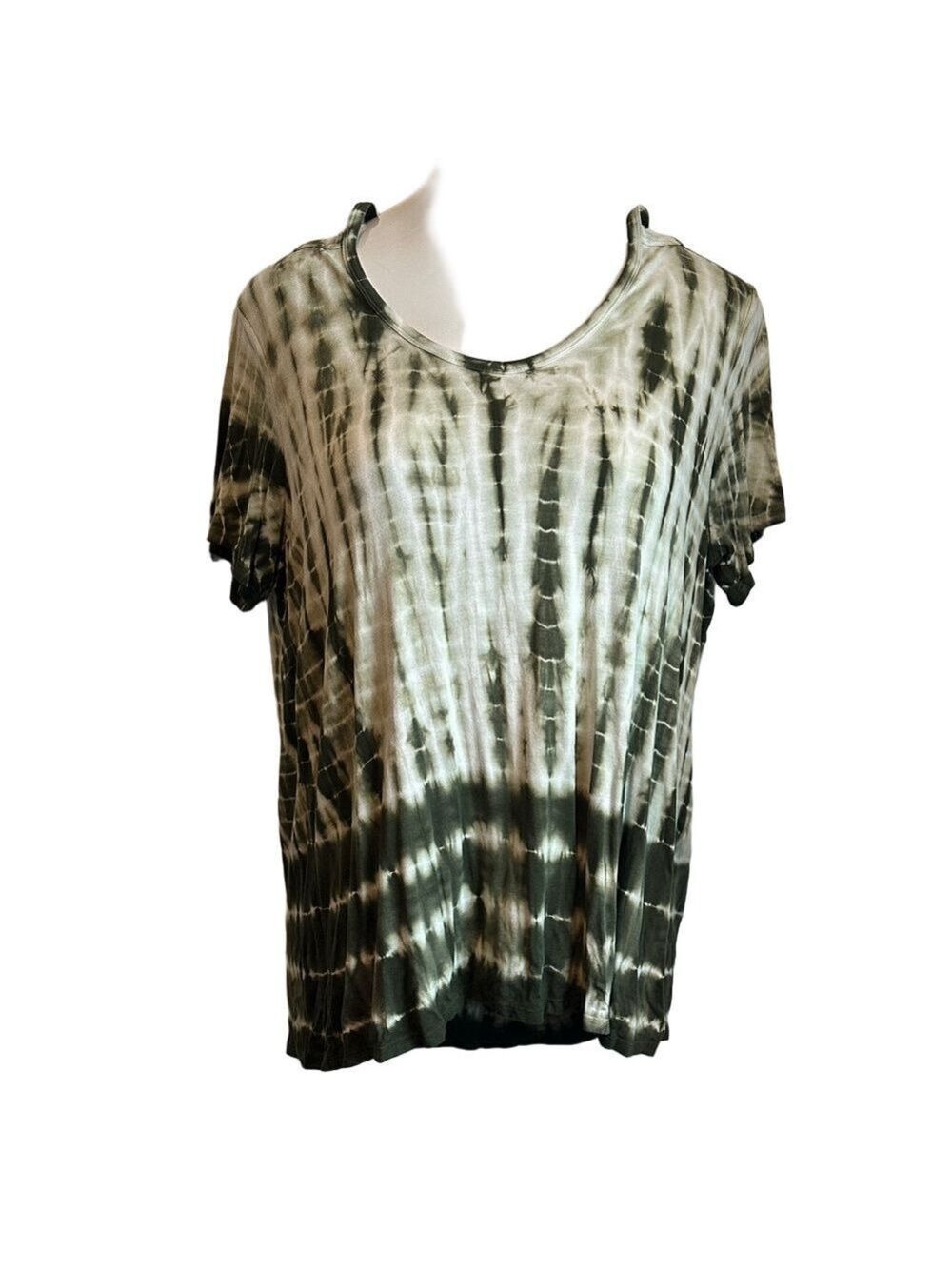 Sunday Green and White Tie-Dye Short Sleeve Top Size large